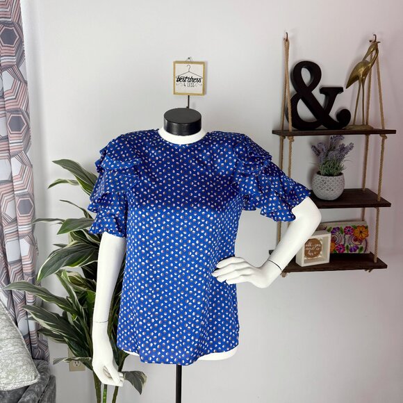 kate spade Tops - Kate Spade Geo Dot Crew Neck Ruffle Sleeve Shirt